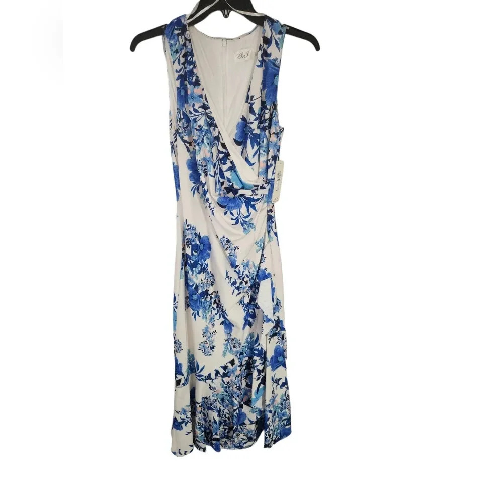 New Eliza J Women's Midi Style‎ Printed Knit Sleeveless Vneck Floral Dress 6 - Picture 2 of 9